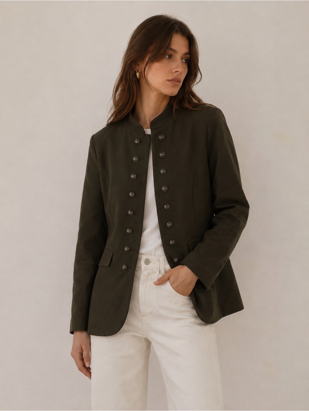 Military-Style Olive Green Double Row Button Jacket Blazer Size XXL